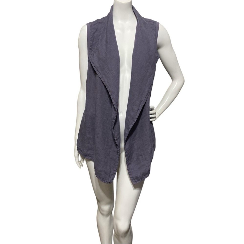 FLAX Linen Gray Open Front Drape Vest Sleeveless Side Pockets Resort Wear Small - Picture 8 of 16